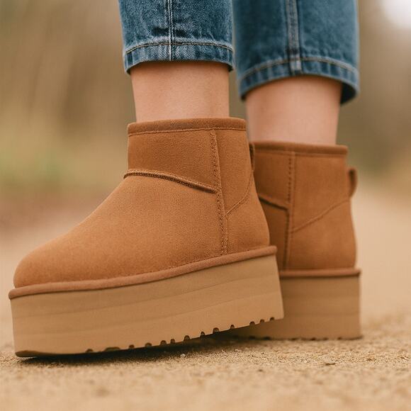 UGG SZ 7 Women's Classic Ultra Mini Platform Boots Chestnut 1135092 - Picture 1 of 9